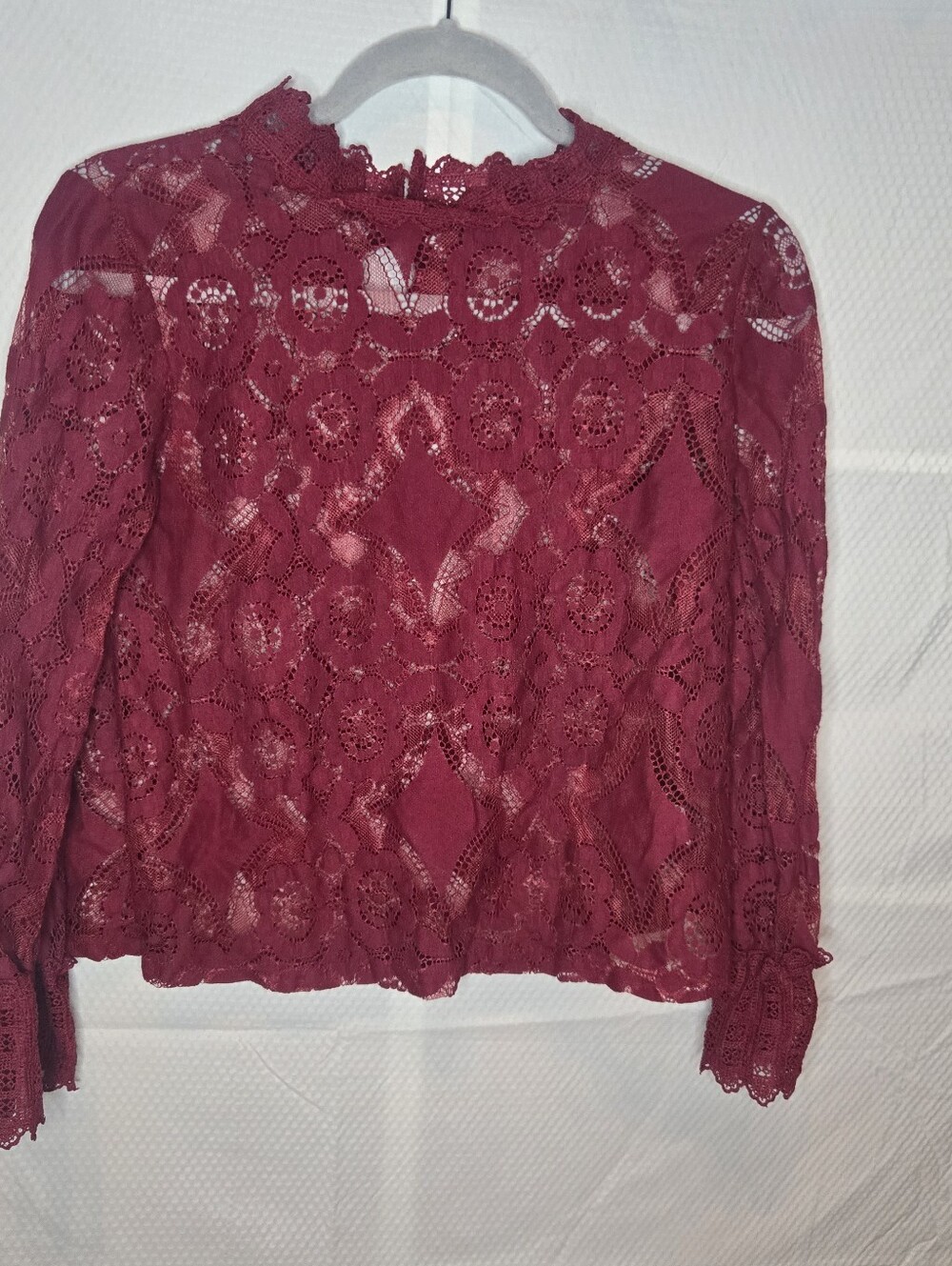 Lace Overlay Long-Sleeve Top - Burgundy Layering Gothic